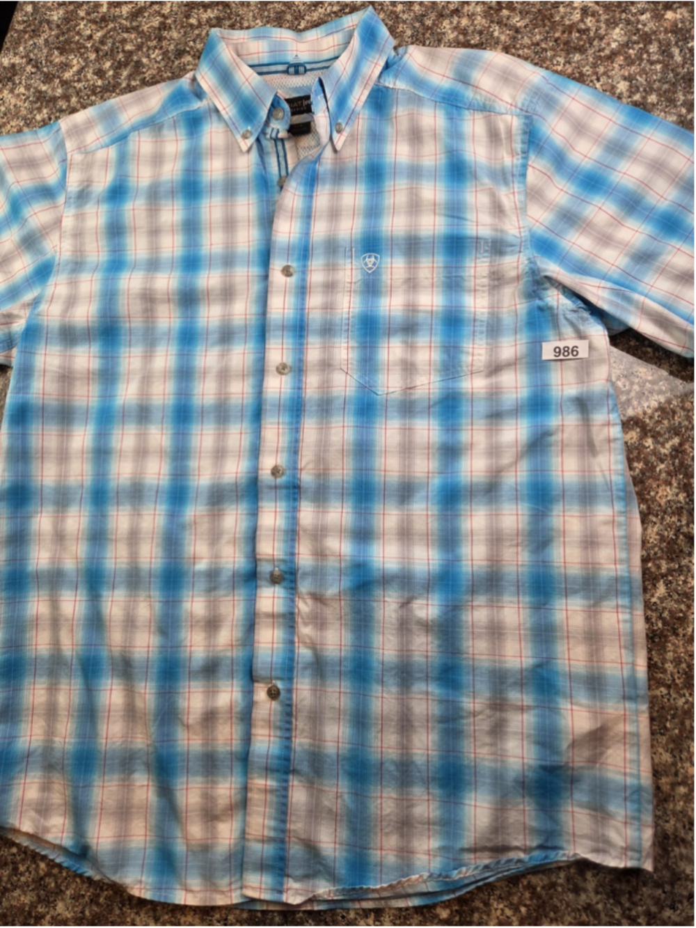 Ariat Pro Series Men's Large Short Sleeve Plaid Performance Pastel Shirt #986